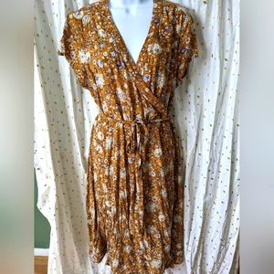Beautiful Yellow Floral Wrap Dress